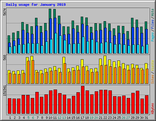 Daily usage for January 2019